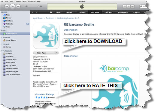 RE barcamp Seattle iTunes sceenshot